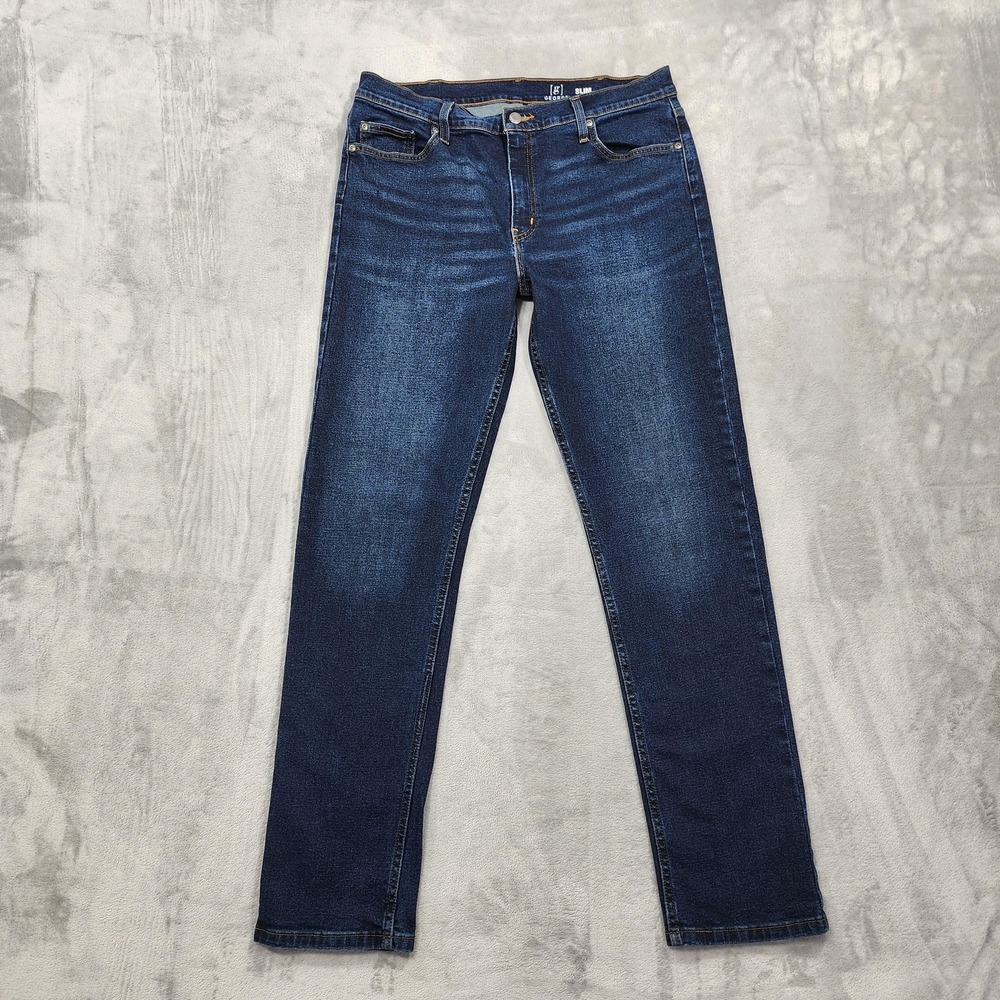 George Jeans Mens 36x32 Blue Dark Wash Slim Straight Stretch Denim Casual